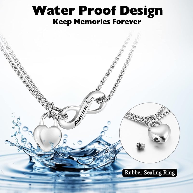 XIUDA Infinity Urn Necklace for Human Ashes Always in My Heart Cremation Necklace Stainless Steel Memorial Ash Jewelry for Women - Image 5